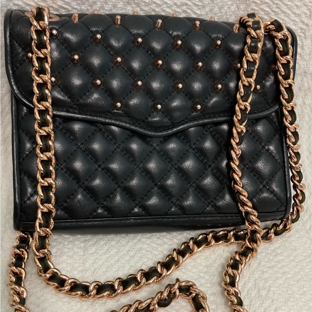 👜 Rebecca Minkoff Mini Quilted Affair with Studs — Black & Gold
